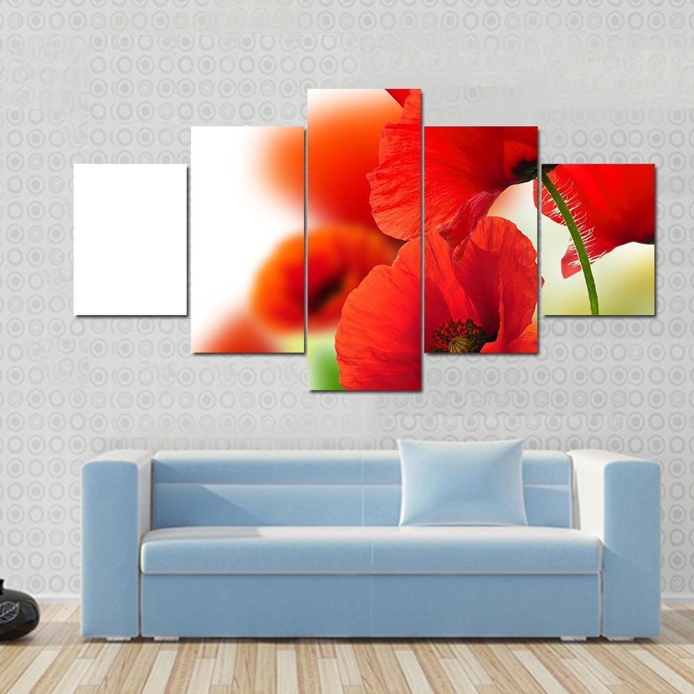 Red Poppies Canvas Wall Art-5 Star-Gallery Wrap-62" x 32"-Tiaracle