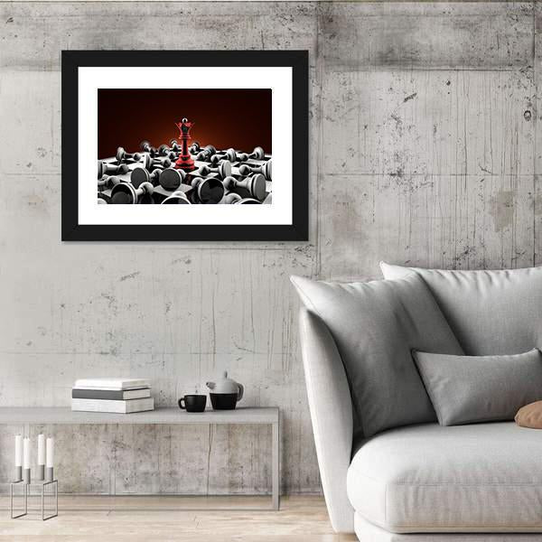 Red Queen And Gray Pawn Chess Canvas Wall Art-3 Horizontal-Gallery Wrap-25&quot; x 16&quot;-Tiaracle