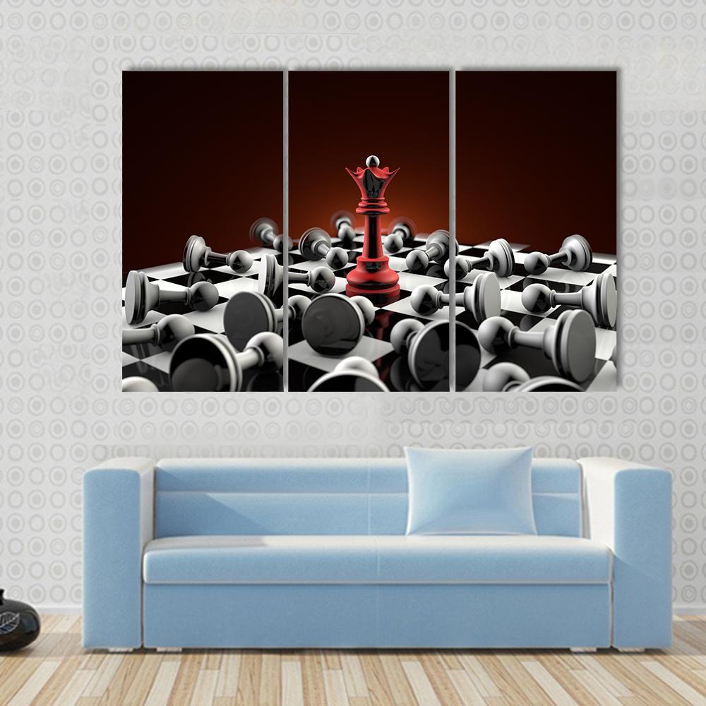 Red Queen And Gray Pawn Chess Canvas Wall Art-3 Horizontal-Gallery Wrap-25" x 16"-Tiaracle