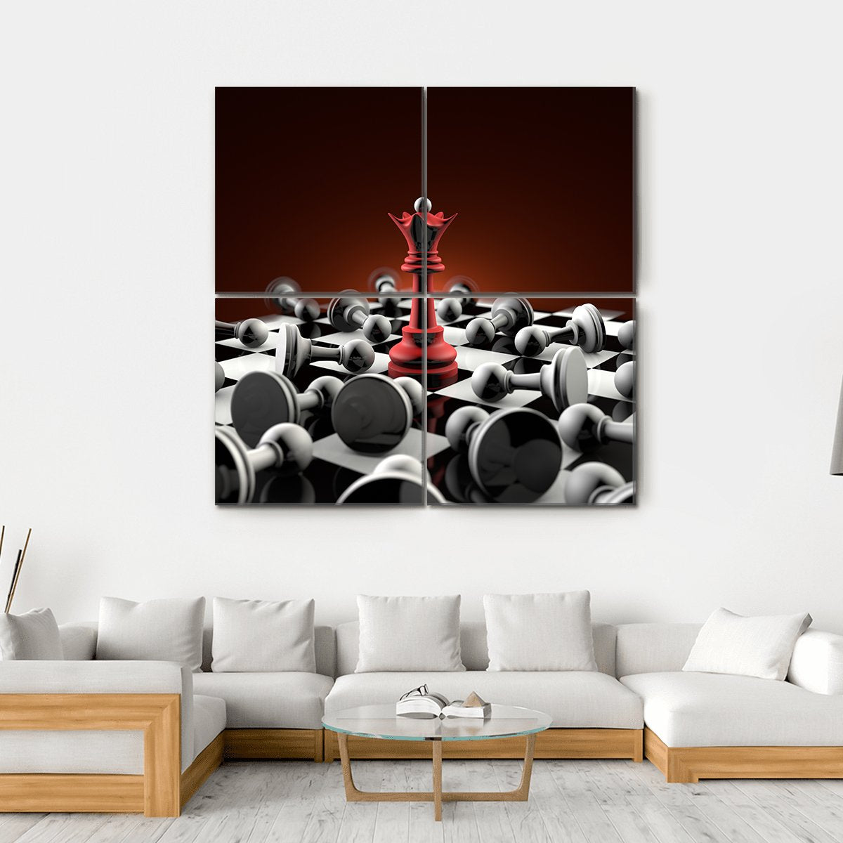 Red Queen And Gray Pawn Chess Canvas Wall Art-4 Square-Gallery Wrap-17" x 17"-Tiaracle