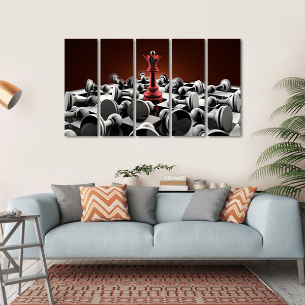 Red Queen And Gray Pawn Chess Canvas Wall Art-5 Horizontal-Gallery Wrap-22" x 12"-Tiaracle