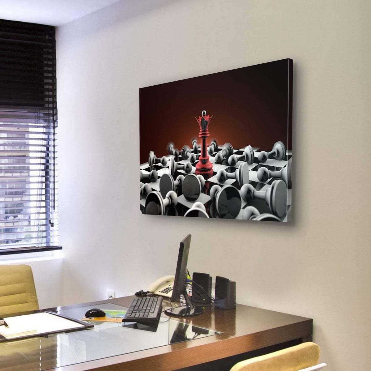 Red Queen And Gray Pawn Chess Canvas Wall Art-3 Horizontal-Gallery Wrap-25&quot; x 16&quot;-Tiaracle