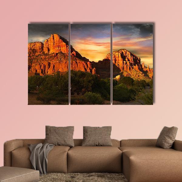 Red Rock Mountains Of Sedona Canvas Wall Art-3 Horizontal-Gallery Wrap-37" x 24"-Tiaracle