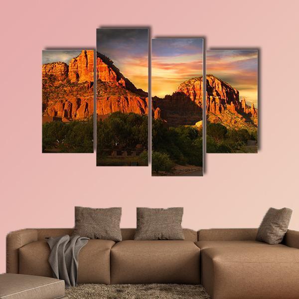 Red Rock Mountains Of Sedona Canvas Wall Art-4 Pop-Gallery Wrap-50" x 32"-Tiaracle