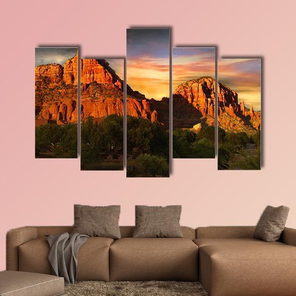 Red Rock Mountains Of Sedona Canvas Wall Art-5 Pop-Gallery Wrap-47" x 32"-Tiaracle
