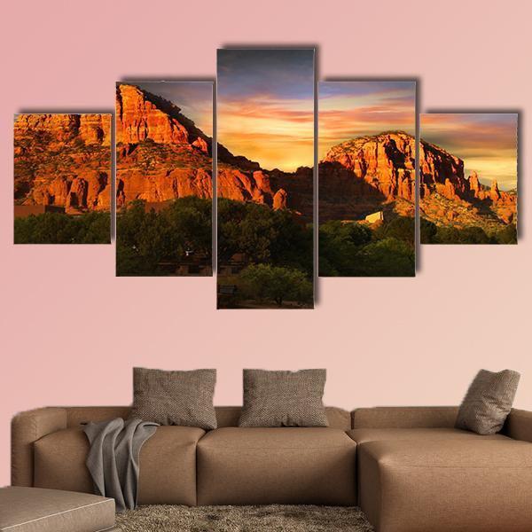 Red Rock Mountains Of Sedona Canvas Wall Art-5 Star-Gallery Wrap-62" x 32"-Tiaracle