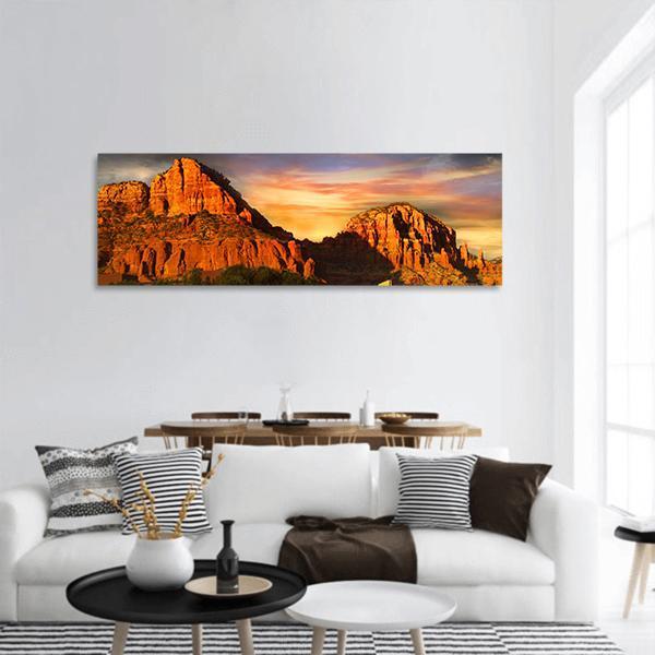 Red Rock Mountains Of Sedona Panoramic Canvas Wall Art-1 Piece-36" x 12"-Tiaracle