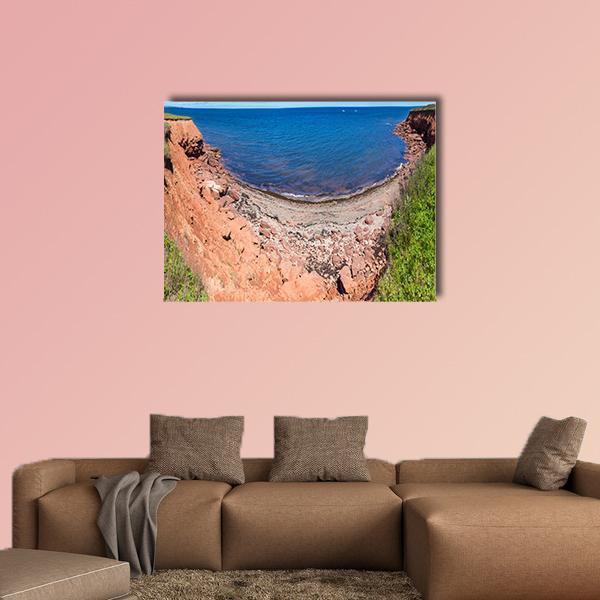 Red Rocks And Cliffs On Cavendish Beach In Edward Island Canvas Wall Art-5 Star-Gallery Wrap-62" x 32"-Tiaracle