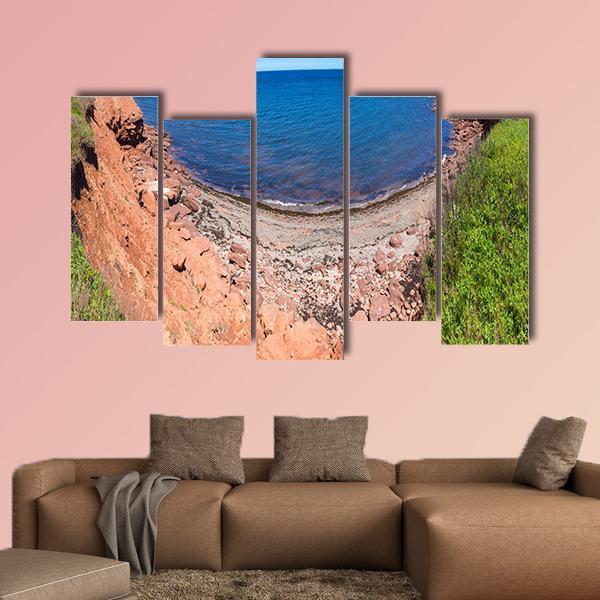 Red Rocks And Cliffs On Cavendish Beach In Edward Island Canvas Wall Art-5 Pop-Gallery Wrap-47" x 32"-Tiaracle