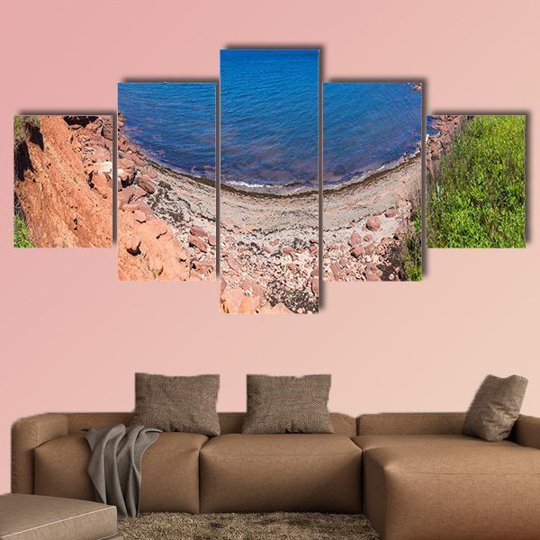 Red Rocks And Cliffs On Cavendish Beach In Edward Island Canvas Wall Art-5 Star-Gallery Wrap-62" x 32"-Tiaracle