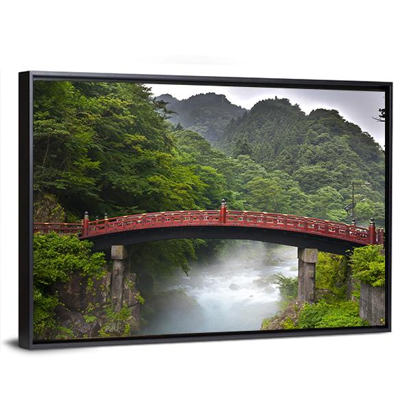 Red Sacred Bridge Shinkyo in Nikko Canvas Wall Art-3 Horizontal-Gallery Wrap-25" x 16"-Tiaracle