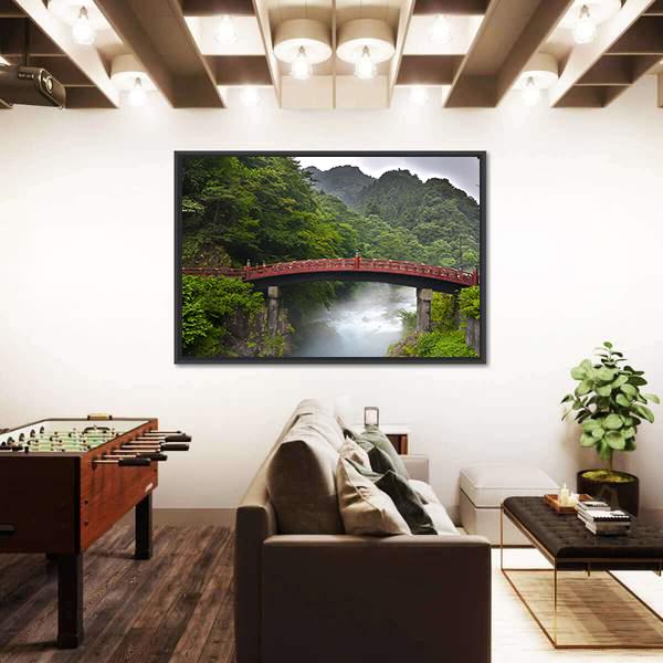 Red Sacred Bridge Shinkyo in Nikko Canvas Wall Art-3 Horizontal-Gallery Wrap-25" x 16"-Tiaracle