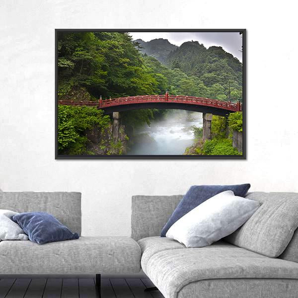 Red Sacred Bridge Shinkyo in Nikko Canvas Wall Art-3 Horizontal-Gallery Wrap-25" x 16"-Tiaracle