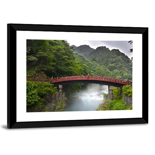 Red Sacred Bridge Shinkyo in Nikko Canvas Wall Art-3 Horizontal-Gallery Wrap-25" x 16"-Tiaracle