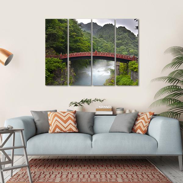 Red Sacred Bridge Shinkyo in Nikko Canvas Wall Art-4 Horizontal-Gallery Wrap-34" x 24"-Tiaracle