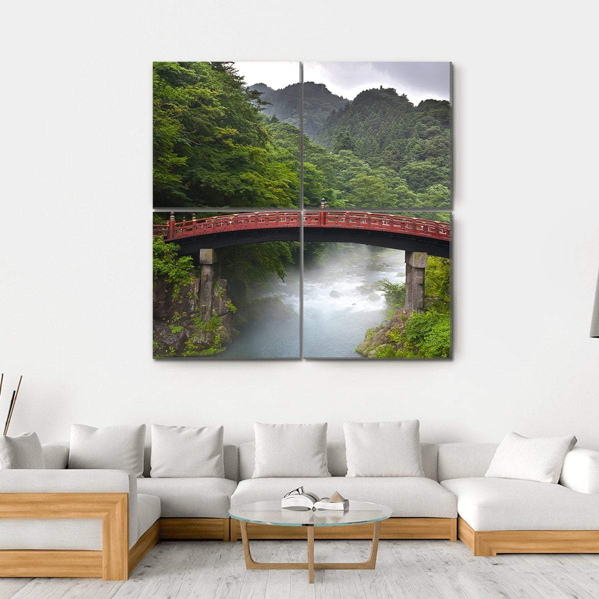 Red Sacred Bridge Shinkyo in Nikko Canvas Wall Art-4 Square-Gallery Wrap-17" x 17"-Tiaracle