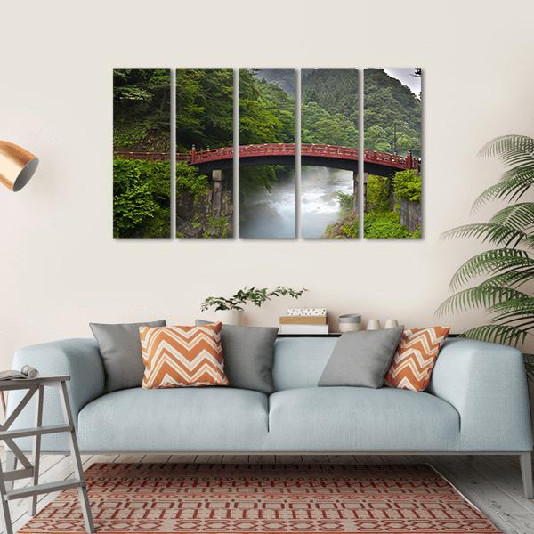 Red Sacred Bridge Shinkyo in Nikko Canvas Wall Art-5 Horizontal-Gallery Wrap-22" x 12"-Tiaracle