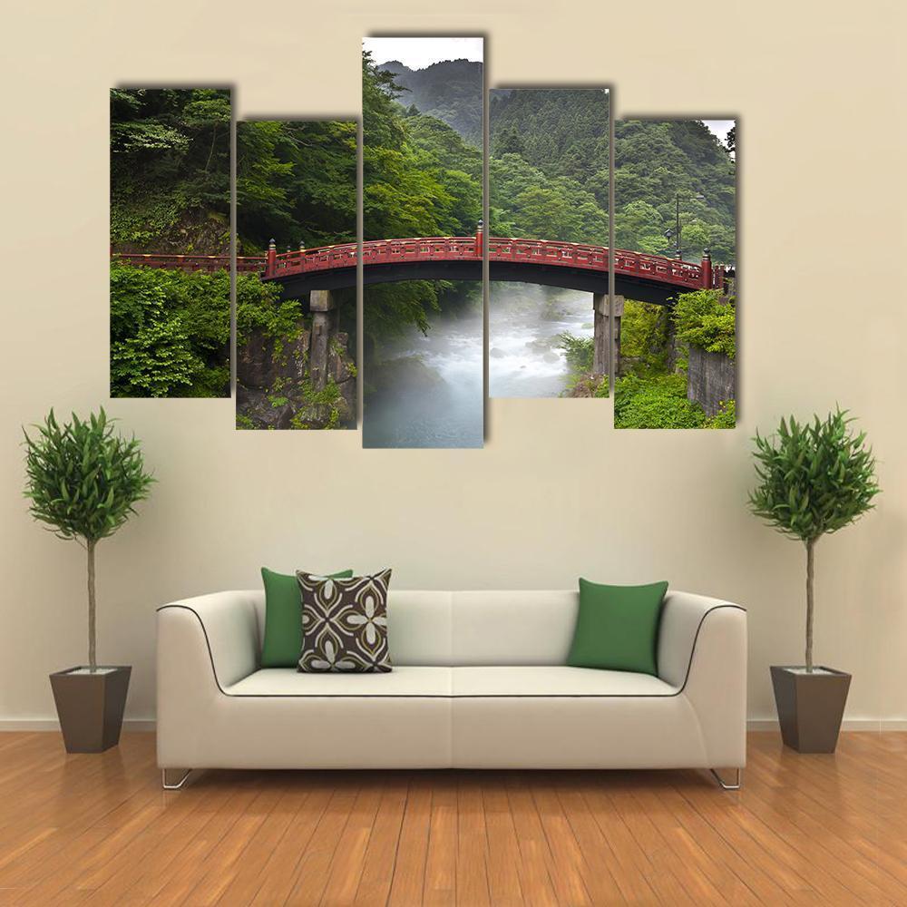 Red Sacred Bridge Shinkyo in Nikko Canvas Wall Art-5 Pop-Gallery Wrap-47&quot; x 32&quot;-Tiaracle