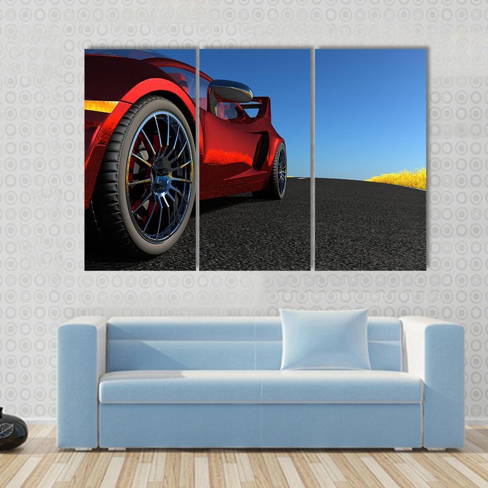 Red Sports Car Canvas Wall Art-3 Horizontal-Gallery Wrap-37" x 24"-Tiaracle