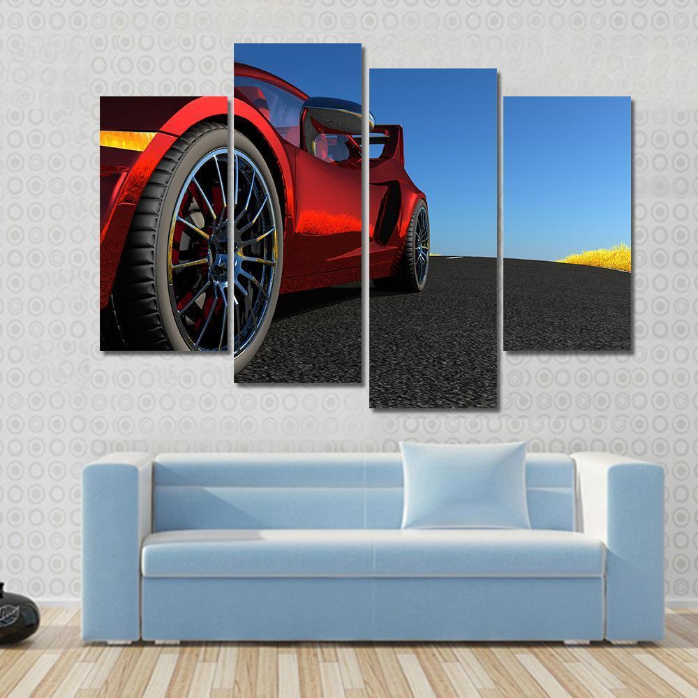 Red Sports Car Canvas Wall Art-4 Pop-Gallery Wrap-50" x 32"-Tiaracle