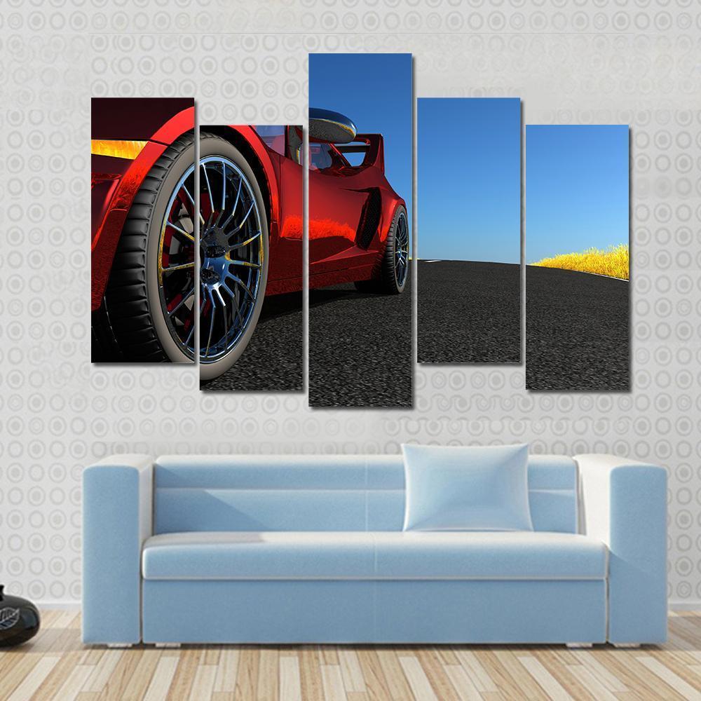 Red Sports Car Canvas Wall Art-5 Pop-Gallery Wrap-47" x 32"-Tiaracle