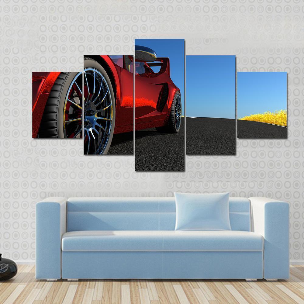 Red Sports Car Canvas Wall Art-5 Star-Gallery Wrap-62" x 32"-Tiaracle