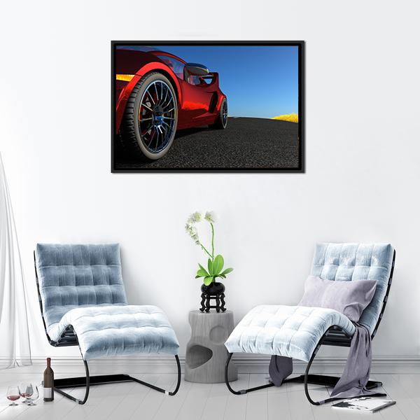 Red Sports Car Canvas Wall Art-1 Piece-Floating Frame-24" x 16"-Tiaracle