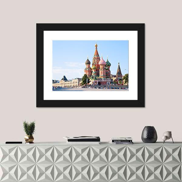 Red Square With Vasilevsky Descent In Moscow Canvas Wall Art-1 Piece-Framed Print-20" x 16"-Tiaracle