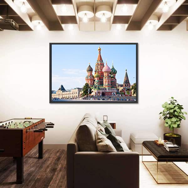 Red Square With Vasilevsky Descent In Moscow Canvas Wall Art-3 Horizontal-Gallery Wrap-25" x 16"-Tiaracle