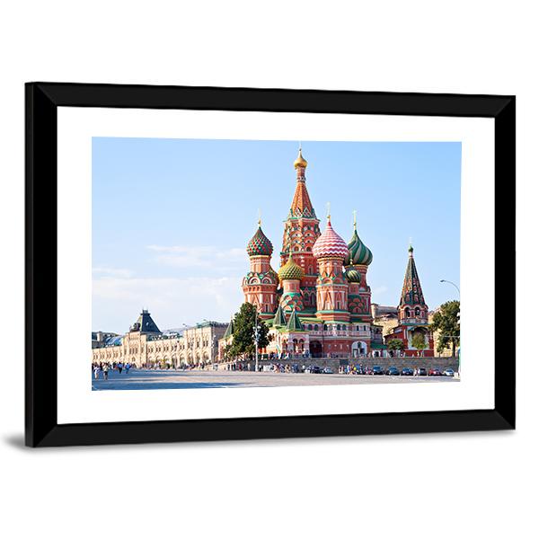 Red Square With Vasilevsky Descent In Moscow Canvas Wall Art-3 Horizontal-Gallery Wrap-25" x 16"-Tiaracle