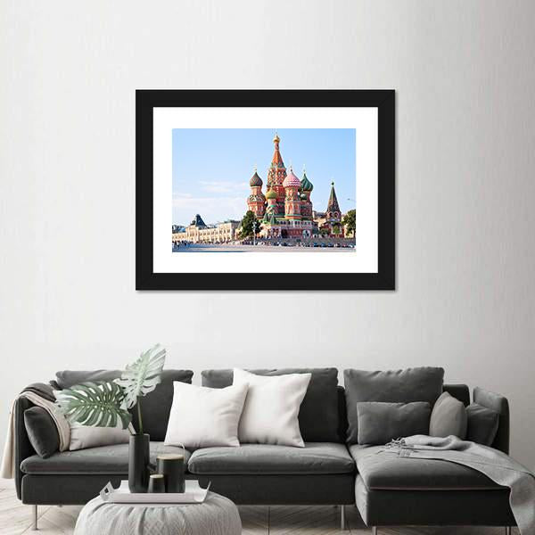 Red Square With Vasilevsky Descent In Moscow Canvas Wall Art-3 Horizontal-Gallery Wrap-25" x 16"-Tiaracle