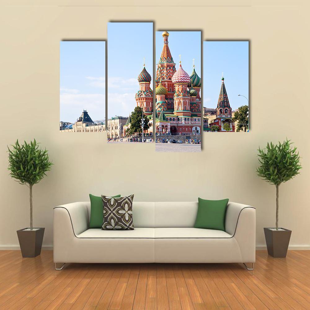 Red Square With Vasilevsky Descent In Moscow Canvas Wall Art-4 Pop-Gallery Wrap-50" x 32"-Tiaracle