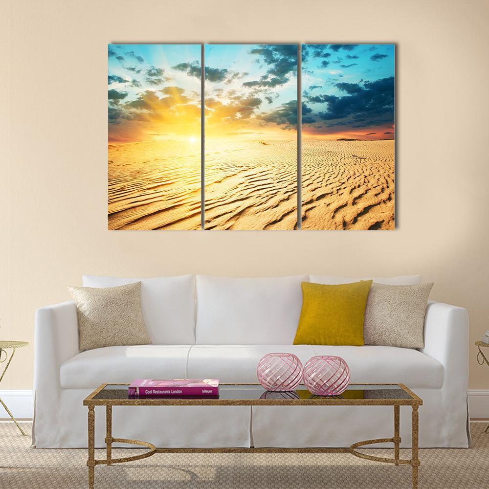Red Sunset In A Desert With Dunes Canvas Wall Art-3 Horizontal-Gallery Wrap-37" x 24"-Tiaracle