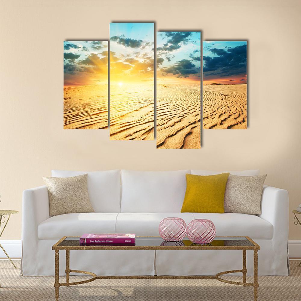 Red Sunset In A Desert With Dunes Canvas Wall Art-4 Pop-Gallery Wrap-50" x 32"-Tiaracle