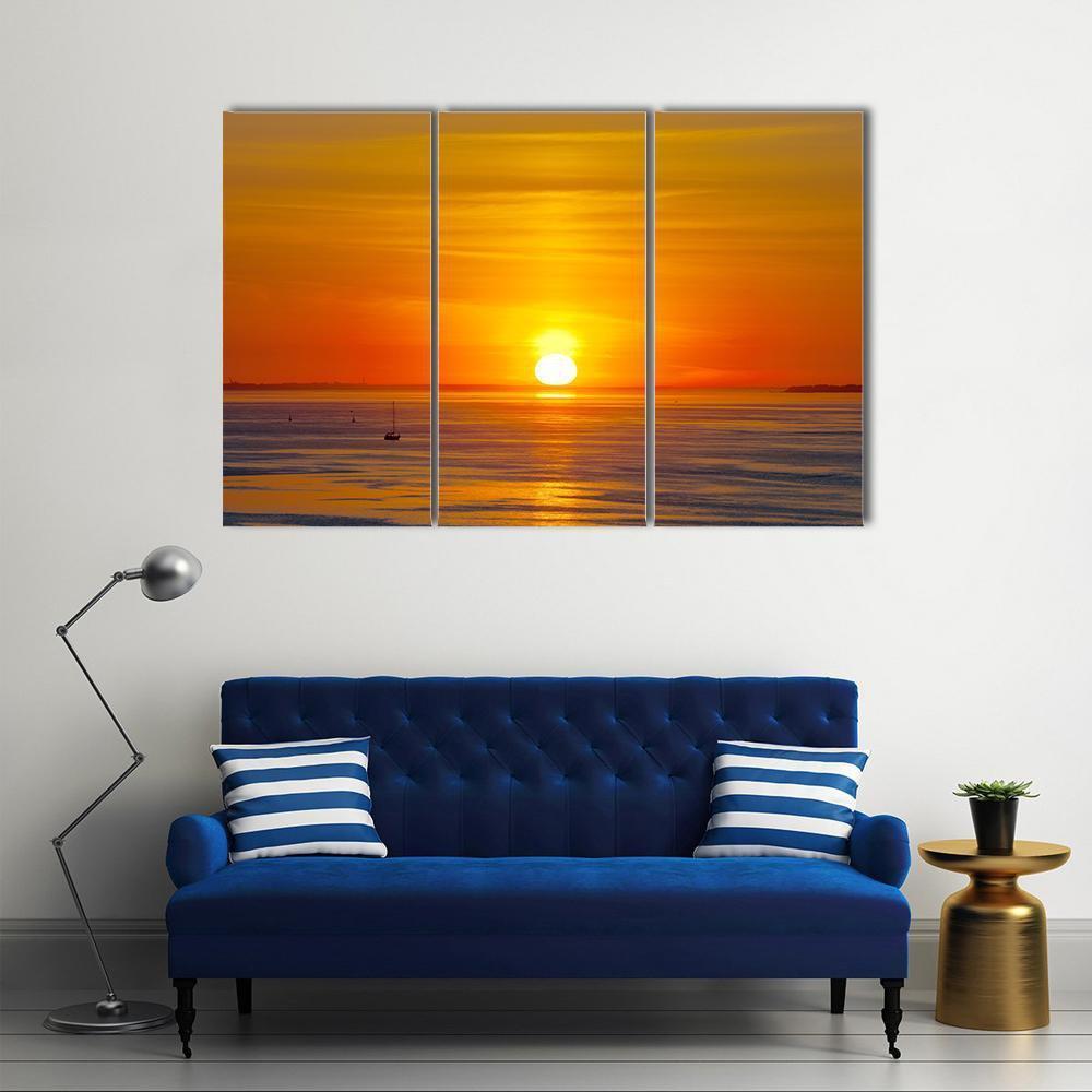 Red Sunset Over The Sea Canvas Wall Art-3 Horizontal-Gallery Wrap-37" x 24"-Tiaracle