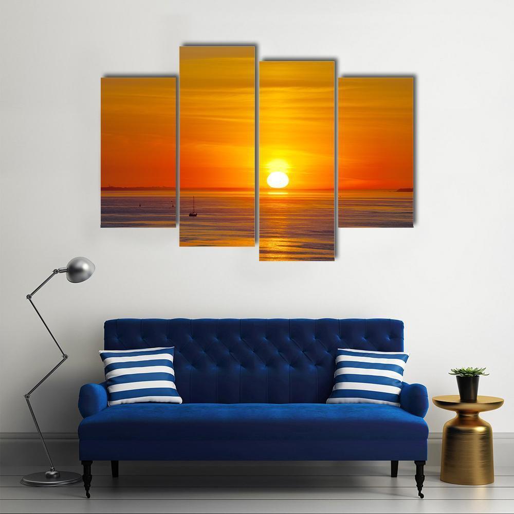 Red Sunset Over The Sea Canvas Wall Art-4 Pop-Gallery Wrap-50" x 32"-Tiaracle
