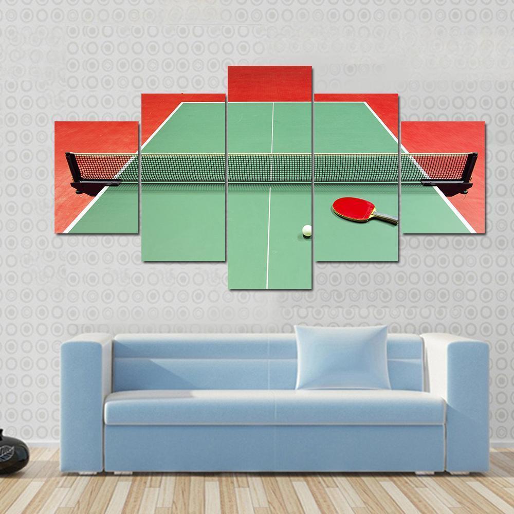 Red Table Tennis Racket Canvas Wall Art-5 Star-Gallery Wrap-62&quot; x 32&quot;-Tiaracle
