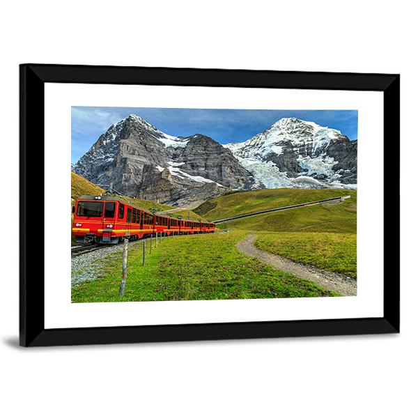 Red Tourist Train Switzerland Panoramic Canvas Wall Art-1 Piece-36" x 12"-Tiaracle