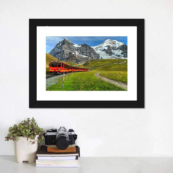 Red Tourist Train Switzerland Panoramic Canvas Wall Art-1 Piece-36" x 12"-Tiaracle