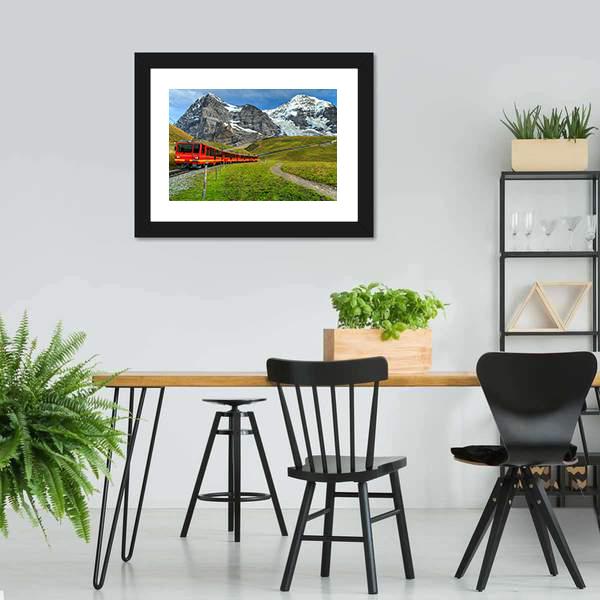 Red Tourist Train Switzerland Panoramic Canvas Wall Art-1 Piece-36" x 12"-Tiaracle