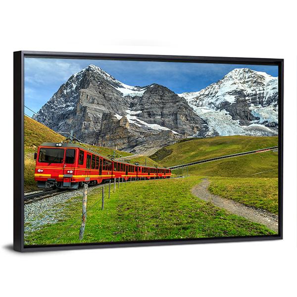 Red Tourist Train Switzerland Panoramic Canvas Wall Art-1 Piece-36" x 12"-Tiaracle