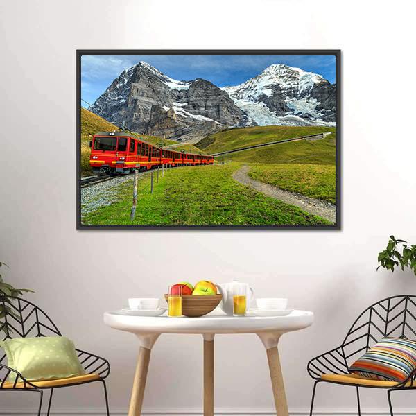 Red Tourist Train Switzerland Panoramic Canvas Wall Art-1 Piece-36" x 12"-Tiaracle