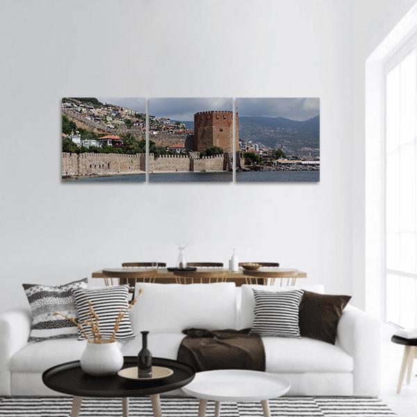 Red Tower And Castle Wall Of Alanya Panoramic Canvas Wall Art-3 Piece-25" x 08"-Tiaracle