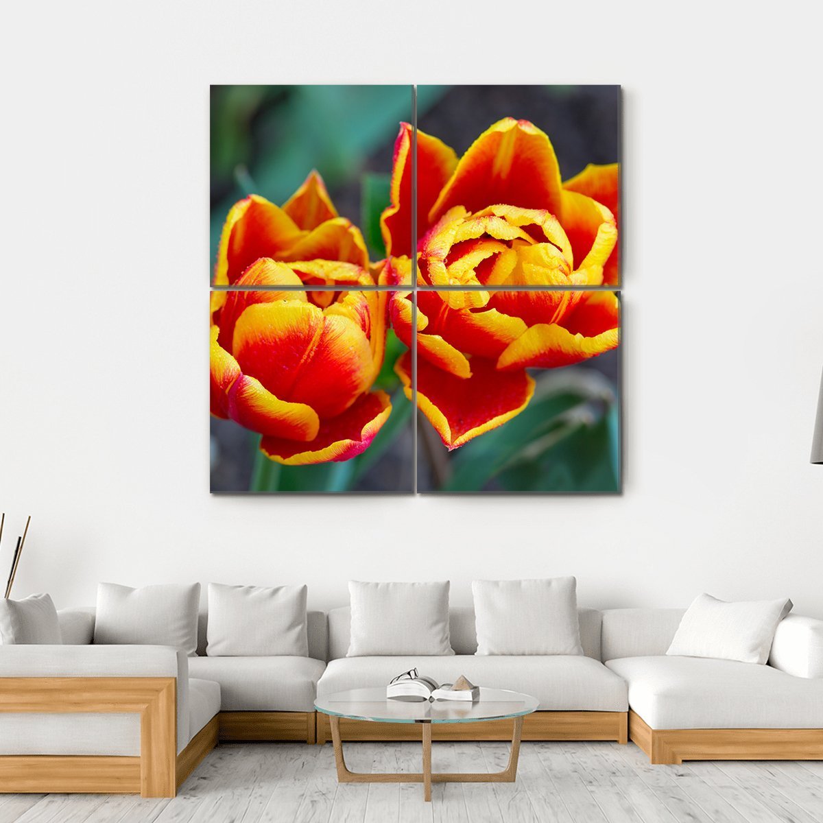 Red Tulips Close-Up Canvas Wall Art-4 Square-Gallery Wrap-17" x 17"-Tiaracle