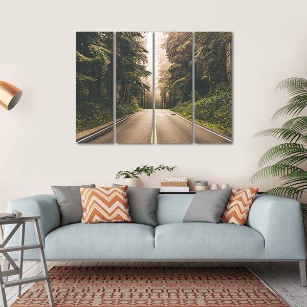 Redwood Forest Highway In California Canvas Wall Art-4 Horizontal-Gallery Wrap-34&quot; x 24&quot;-Tiaracle
