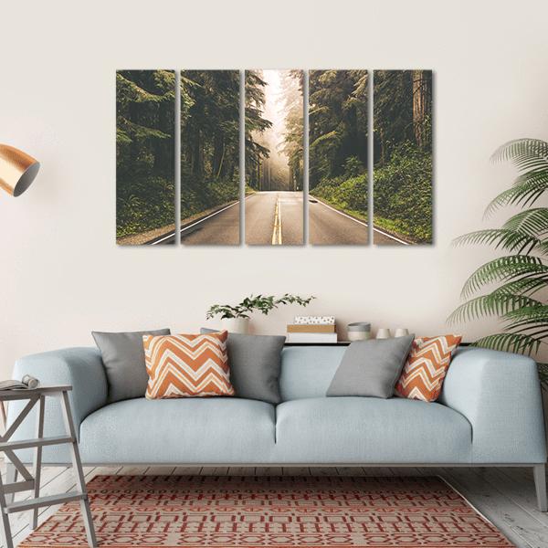 Redwood Forest Highway In California Canvas Wall Art-5 Horizontal-Gallery Wrap-22" x 12"-Tiaracle