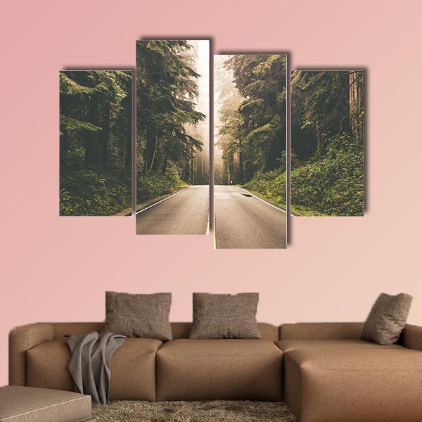 Redwood Forest Highway In California Canvas Wall Art-4 Pop-Gallery Wrap-50" x 32"-Tiaracle