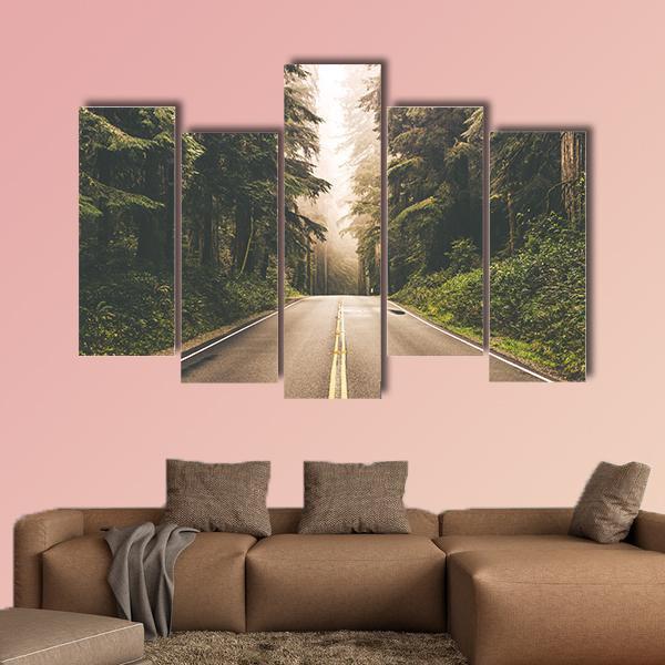 Redwood Forest Highway In California Canvas Wall Art-5 Pop-Gallery Wrap-47" x 32"-Tiaracle