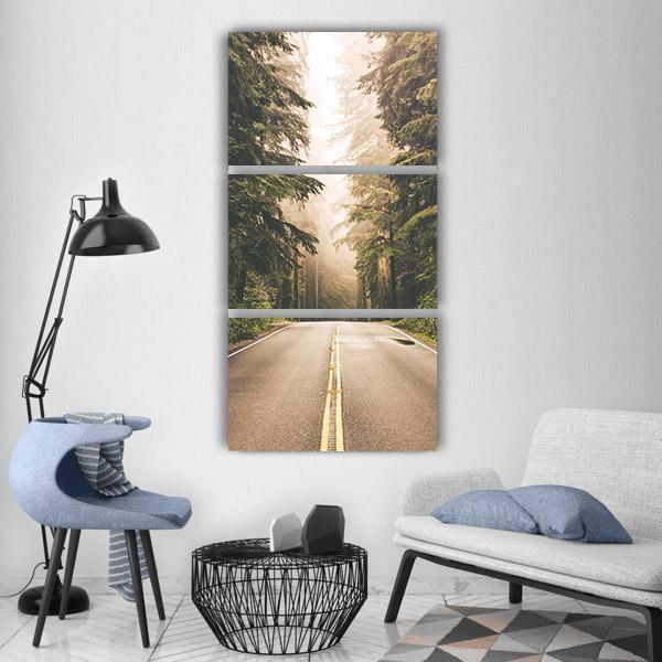 Redwood Forest Highway In California Vertical Canvas Wall Art-3 Vertical-Gallery Wrap-12" x 25"-Tiaracle
