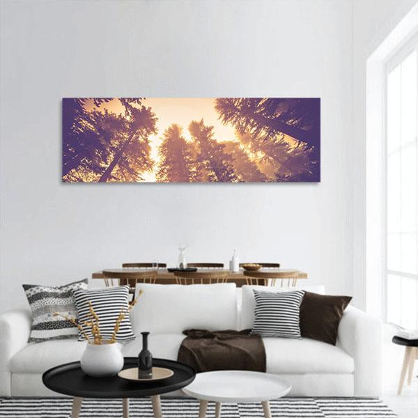 Redwood Forest In Warm Vintage Panoramic Canvas Wall Art-1 Piece-36" x 12"-Tiaracle